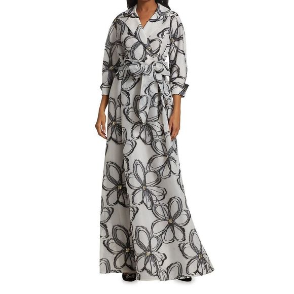 Teri Jon by Rickie Freeman
Abstract-Print Embellished Organza Tie-Waist Gown - Picture 2 of 10